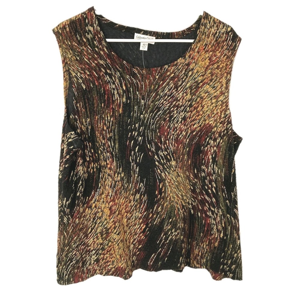 Vtg Coldwater Creek Tank Top Women 2X Hearthfire Fukara Abstract Swirl Knit NWT